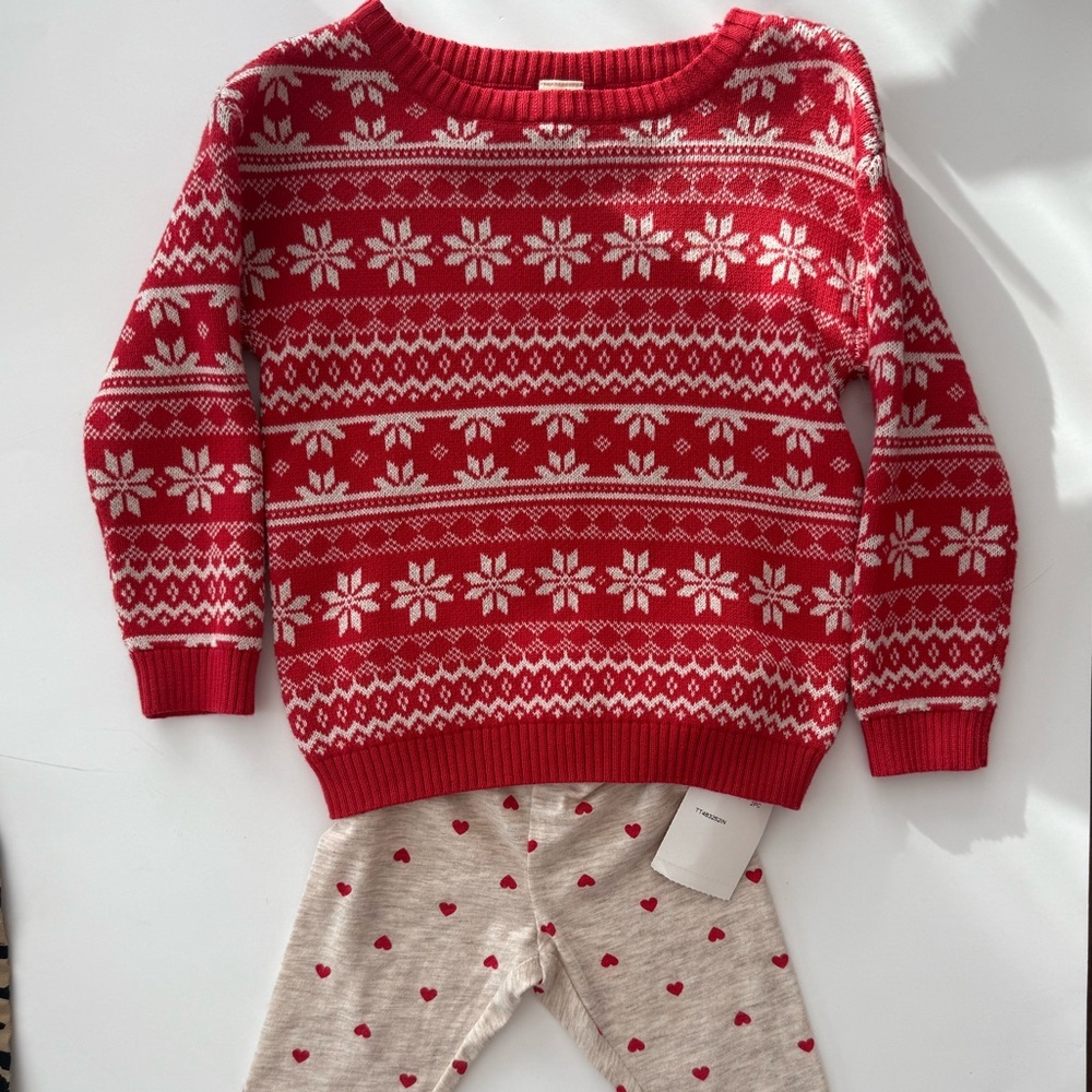 Tucker Tate Kids Set 18M Red and White Snowflake Sweater with Heart Leggings